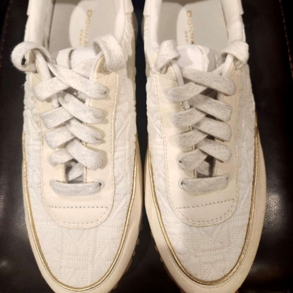 Donna Karan Quilted Sneakers with Gold Trim Size 8